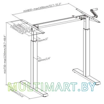 Стол для работы стоя ErgoSmart Manual Desk Compact 1360x800x36 мм (бетон Чикаго/черный) картинка 6